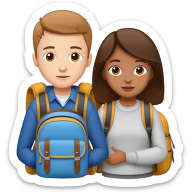 Couple with backpacks white boy and brown girl sticker