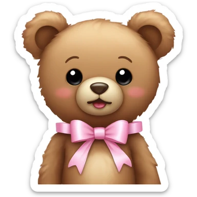 teddy bear with baby pink ribbon bows sticker