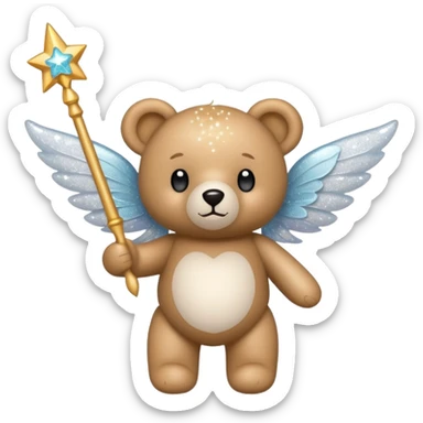White Fairy glitter teddy with wand  sticker