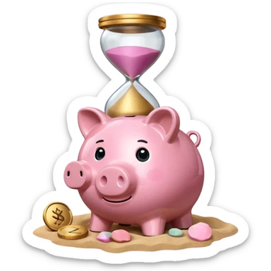 A piggy bank with a coin and an hourglass ⏳ beside it, symbolizing saving over time for retirement. sticker