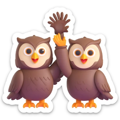two owls high-fiving or working together, showing teamwork sticker