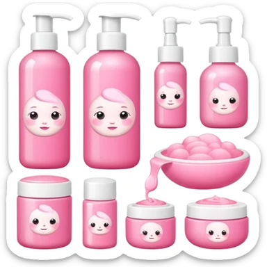 a collection of bright pink soft baby skincare and coqquette sticker
