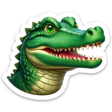 cinematic-noble-crocodile-portrait-emoji,-poised-and-regal,-with-a-powerful,-elongated-build-and-a-rugged,-scaly-emerald-green-hide,-piercing-cold-eyes,-simplified-yet-sharp-and-sophisticated-features,-highly-detailed,-glowing, head held high sticker