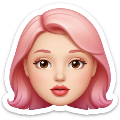 Glossy, plump lips biting the bottom lip, subtle shine on the top lip, soft blush gradient in the background for contrast. sticker