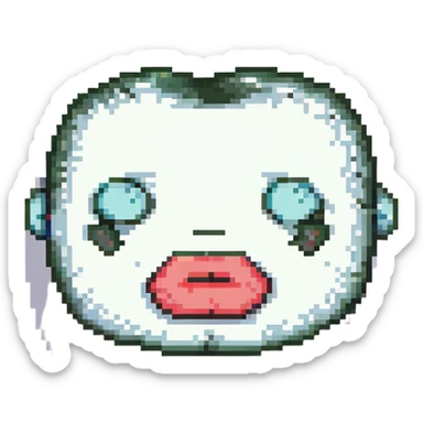 a cartoon face biting its lower lip, playful, no text sticker