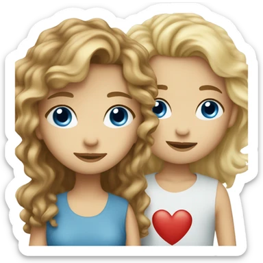 Blond girl with blue eyes kissing brown curly hair boy with blue eyes  sticker