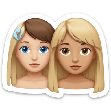 2 girls best friends one looks like barbie merliah summers with blonde hair and blue eyes and the other is a girl with brown hair and brown fringe and light brown eyes  sticker