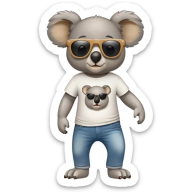 anthropomorphised koala wearing a 'Go' t-shirt and jeans with dark sunglasses walking upright sticker