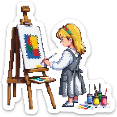 child painting at an easel sticker