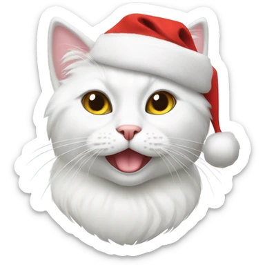 White cat with Santa hat sticker
