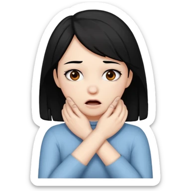 criss cross hands around throat choking self emoji female black hair brown eyes  sticker