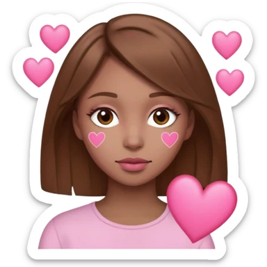 mujer con corazones rosas pelo cafe sticker