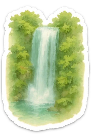 a realistic waterfall, natural colors, soft, fairy-like atmosphere, no background sticker