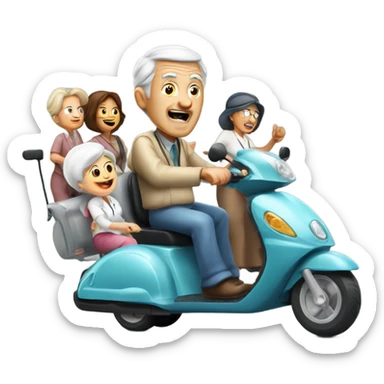 Old man riding a medical scooter chased by a group of women sticker