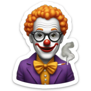 A clown wearing a cool glasses and smoking a cigarette sticker