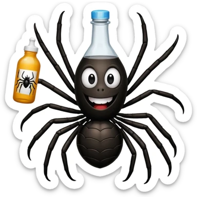 wesoły śmieszny pająk z butelka jadu i podpisem cześć sticker