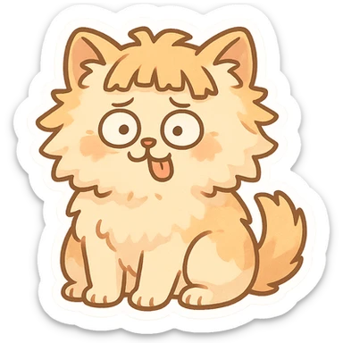 fluffy cat with a bizarre patchy haircut and comical expression sticker