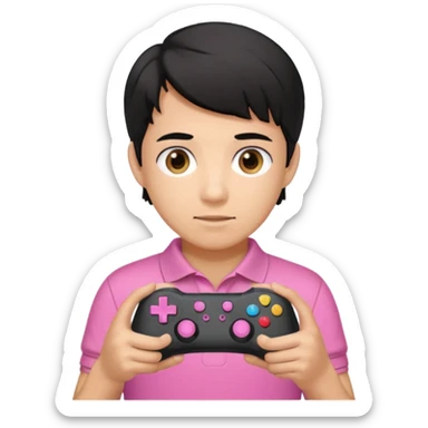 generate a pretty tan bratz boy with a pink polo. Holding a gaming controller in hand. Black hair sticker