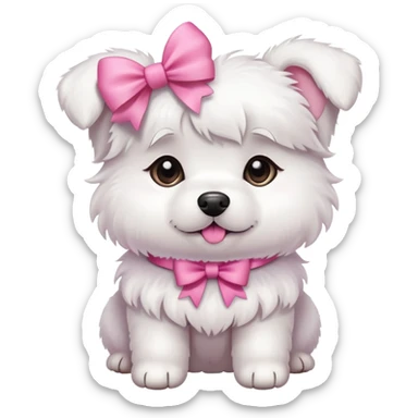 White dog with a pink bow sticker