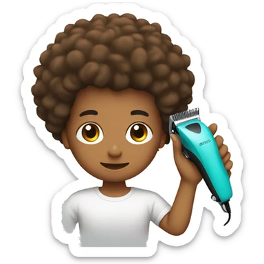 an boy is cutting his afro hair with a hair clipper sticker