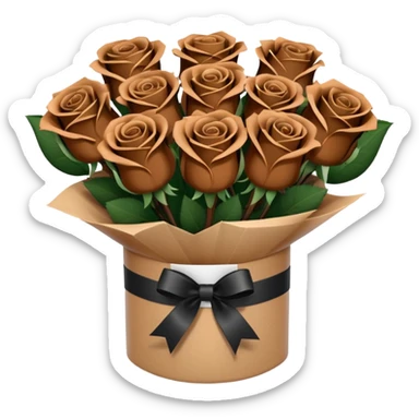 boquet of black n more brown roses in a paper package sticker