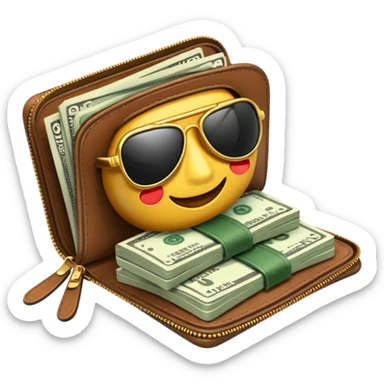 Aviator money emoji, wallet full of cash, casino vibe, premium 3D emoji style, clean, no background
 sticker