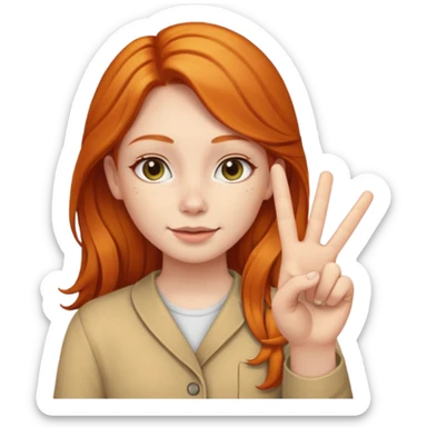 Ginger girl posing with a peace sign hand sticker