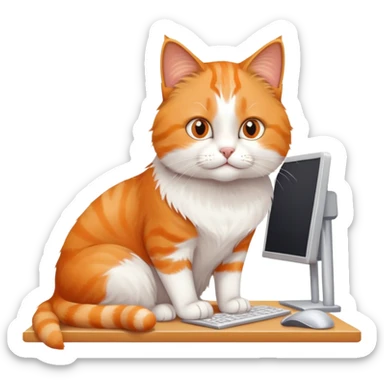A cat working at a computer desk sticker