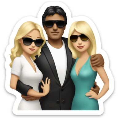 Tony Montana in sunglasses with 2 beautiful blondes with their arms around him sticker