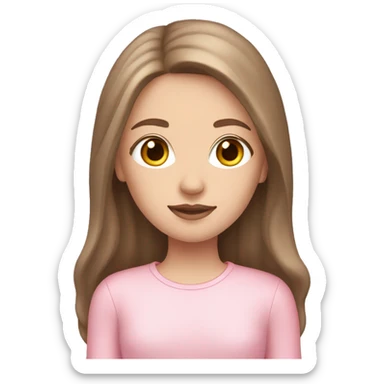  girl with brown hair, pink wings, pale skin tone long hair, pink outfit, pink lipgloss sticker