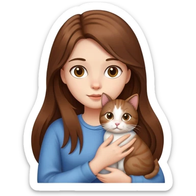 Fille au cheveux long de couleur châtain avec un chat dans les bras  sticker