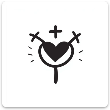 Hand-drawn sexual health clinic symbol with medical cross and heart icon sticker
