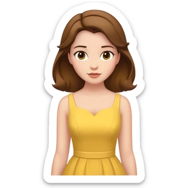 Belle from hips up, yellow dress, brown hair, minimal style, larger size sticker