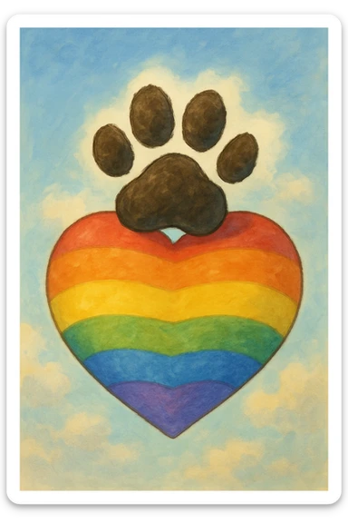 rainbow pride heart with a paw print on top, ghibli style, no text sticker