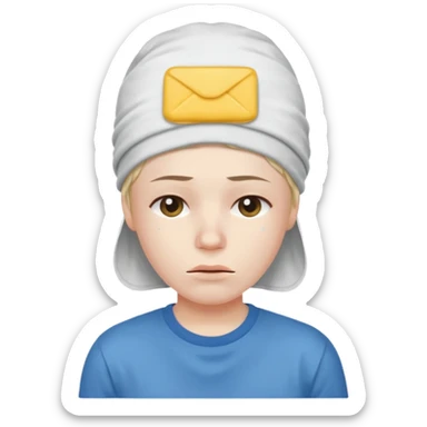 A person with headaches and a cold pack on the head sticker