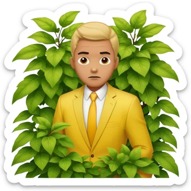 Man in a yellow suit looking suspicious while hiding in a bush sticker