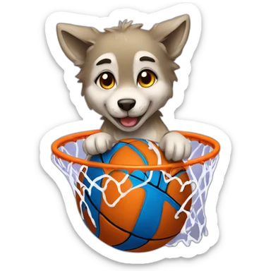 baby wolf dunking a basketball sticker