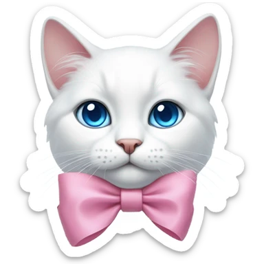 white cat with blue eyes and pink bow  sticker