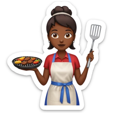 dark skin woman grilling bbq with grill and apron sticker