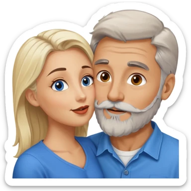 Hot Kissing Man with hazel eyes and gray beard smooching sexy  blonde blue-eyed  woman sticker