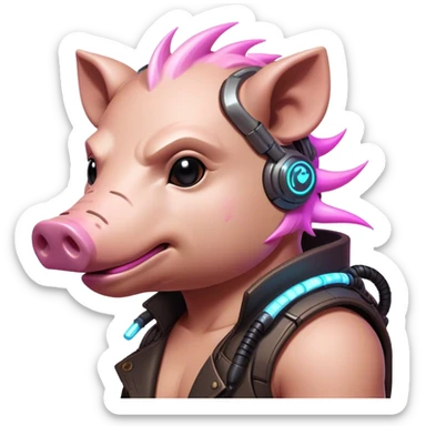cyberpunk hog with neon sticker