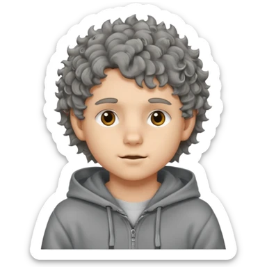 baby face 18 year old boy with grey hoodie and curly-wavy wolf cut hair sticker