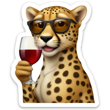 A cheetah wearing sunglasses and holding a glass of wine sticker
