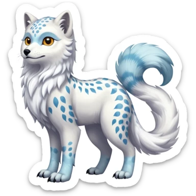 Realistic wild natural elegant pretty beautiful handsome shiny colorful furry 4-legged digitigrade arctic-fox-snowy-owl-snow-leopard-gryphon-griffin-albino-lion-fusion-hybrid-fursona-furry-animal-creature, full body, hyper-realism, long tufted tail sticker