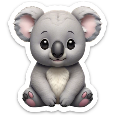 Cinematic Noble Koala Portrait Emoji, Poised and regal, with a stocky, cuddly build and a plush, well-groomed grey fur, large round ears and a distinctive big black nose, deep-set soulful dark eyes, Simplified yet sharp and sophisticated features, highly detailed, glowing with a soft, dignified glow, high shine, intelligent and gentle, stylized with an air of eucalyptus elegance, focused and attentive, soft glowing outline, capturing the essence of a watchful and confident marsupial, so majestic it feels as though it could climb out of the screen with effortless authority! sticker
