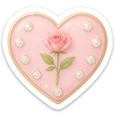 Make the single rose pink heart in pastel pink enamel with sparkling gems and a soft glowing effect. The image should be tiny size and have no background. sticker
