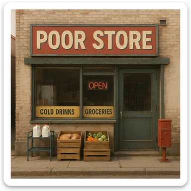 Convenience store named poor store and more sticker