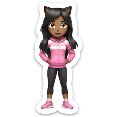 Yoga catgirl black hair  white skin full body pink sport  sticker