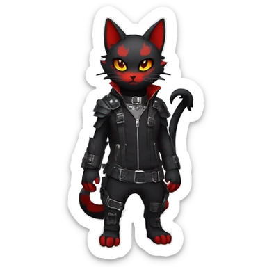 Anthro cool edgy elegant pretty black punk techwear red fantasy nargacuga-bat-cat-Fakemon collar harness warrior full body sticker