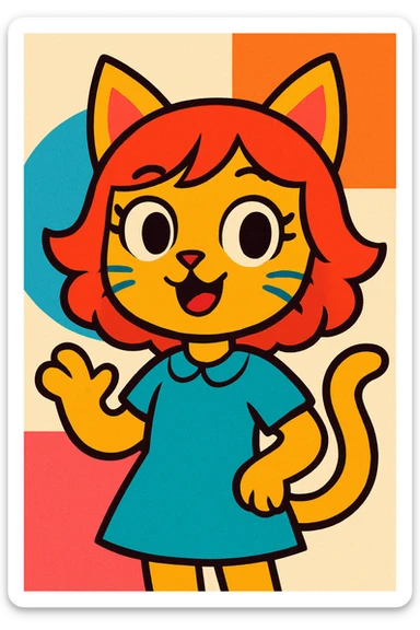 whimsical fusion of a girl and a cat, blending human and feline features in a cute, imaginative style, vibrant cartoon illustration sticker